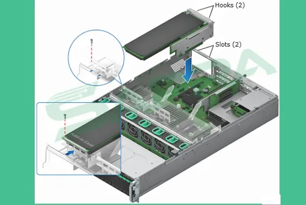 Diagram Comparing Direct PCIe Slot vs. Riser Card Orientation in Low-Profile Server