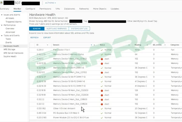 Server Management Interface (iLO) Showing Memory Error Logs